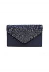 Sac enveloppe en satin orné de strass bleu marine