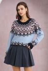 Pull en tricot Fair Isle bleu Nordic Charm