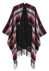 Poncho classique à ourlet frangé en tartan rouge