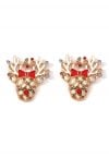 Boucles d'oreilles Golden Deer en strass avec nœud rouge et déversement de pétrole