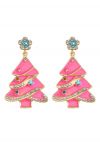 Boucles d'oreilles sapin de Noël rose brillant