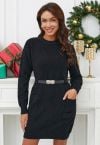 Robe pull courte avec ceinture et poches plaquées en noir