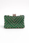 Pochette fantaisie avec superposition de strass en vert