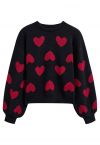 Pull en tricot à manches bouffantes Cherished Heart en noir