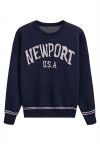 Pull ras du cou oversize en tricot avec lettres Newport en bleu marine