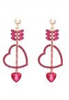 Boucles d'oreilles pendantes Love Arrows en strass magenta