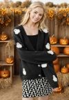 Cardigan en tricot boutonné avec patch fantôme d'Halloween en noir