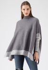 Pull à capuchon en maille oversize rayé gris foncé