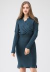 L'heure du café Wavy Wrap Knit Dress in Teal