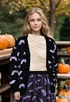 Cardigan ouvert en tricot à motif chauve-souris et étoiles au clair de lune en noir