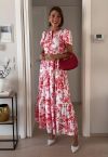 Robe maxi imprimée fleur rouge exubérante