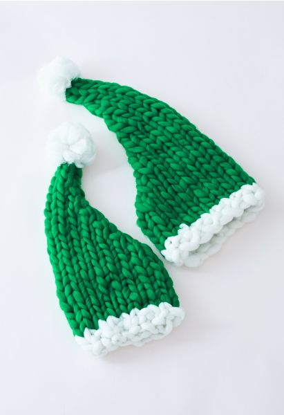 Bonnet de Noël pompon tricoté à la main tressé en vert