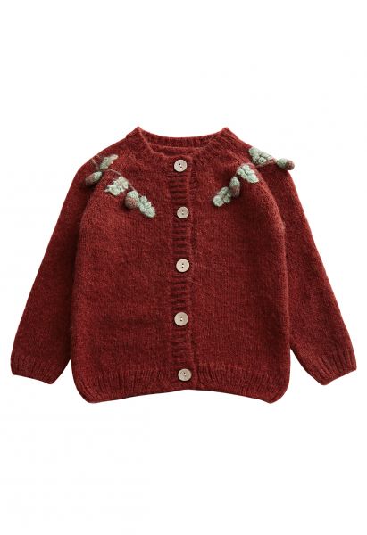 Cardigan en tricot pelucheux à boutons en bois pour enfants