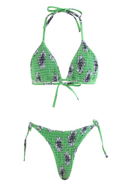 Ensemble de bikini à fronces à fleurs vert Hue