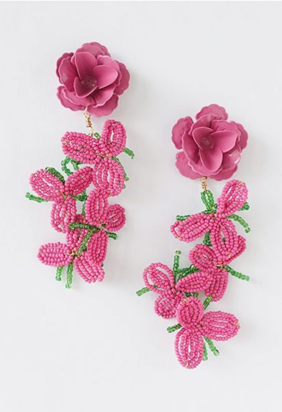 Boucles d'Oreilles Fleur Perlée Pinky