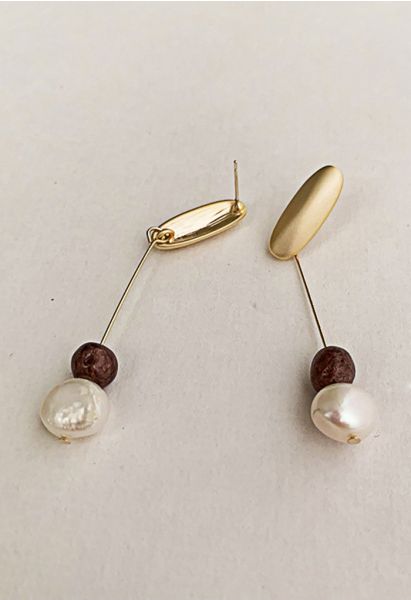 Boucles d'oreilles pendantes en métal avec pierre et perle