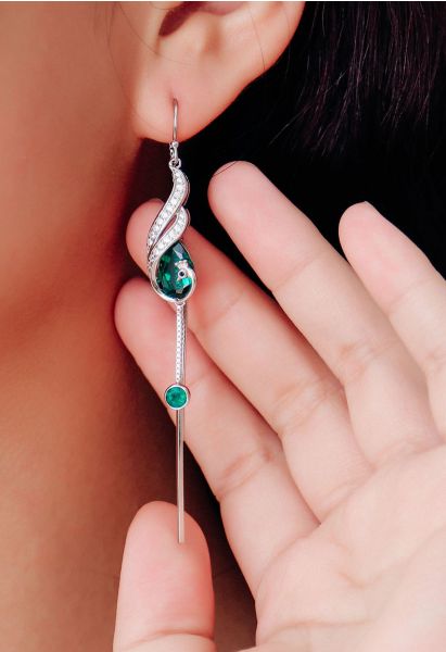 Boucles d'oreilles pendantes en forme de paon avec gemme émeraude