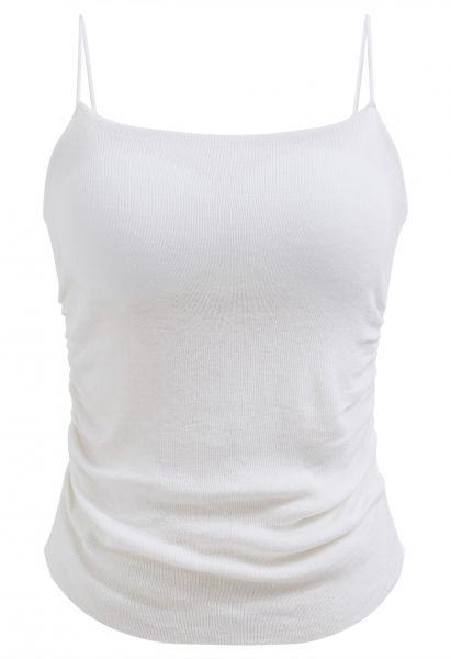 Haut caraco polyvalent en tricot froncé en blanc