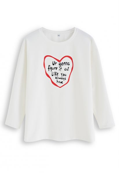 T-shirt oversize à imprimé phrase avec cœur