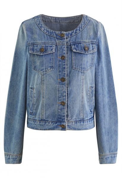 Veste en jean sans col délavé clair