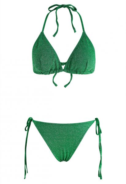 Dazzling Metallic Tie-String Bikini Set en vert