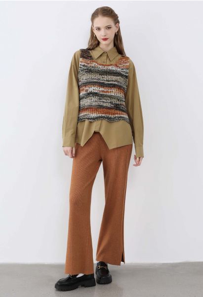 Pantalon en tricot à fente latérale avec cordon de serrage à la taille en citrouille