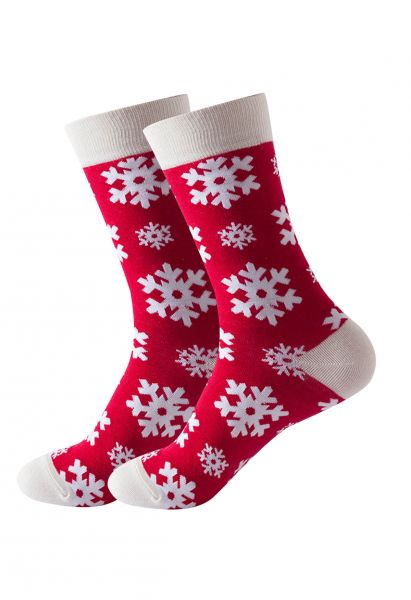 Chaussettes mi-mollet en jacquard Christmas Vibe en rouge flocon de neige