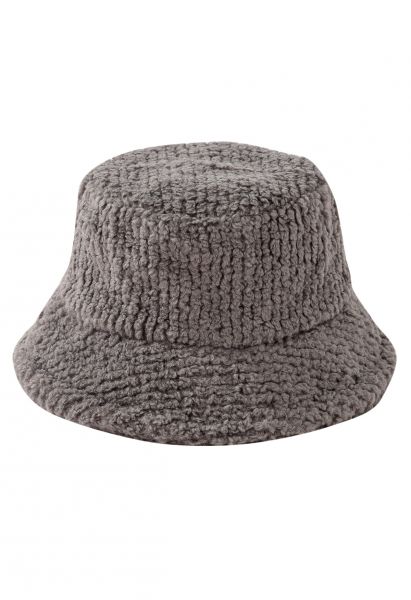 Chapeau bob pelucheux de couleur unie en gris