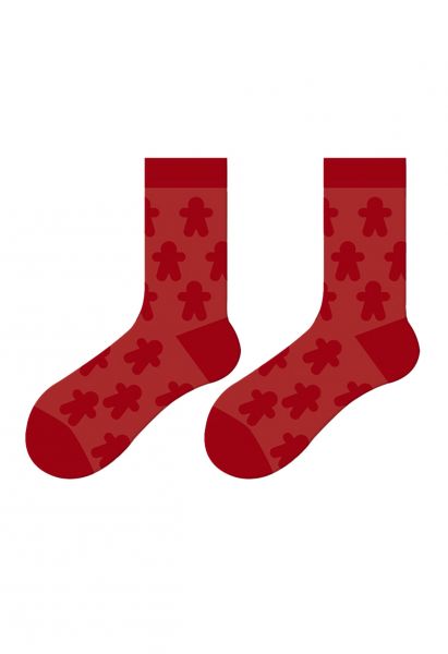 Chaussettes mi-mollet gaufrées Christmas Vibe en rouge