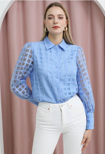 Chemise boutonnée à motif à carreaux en bleu