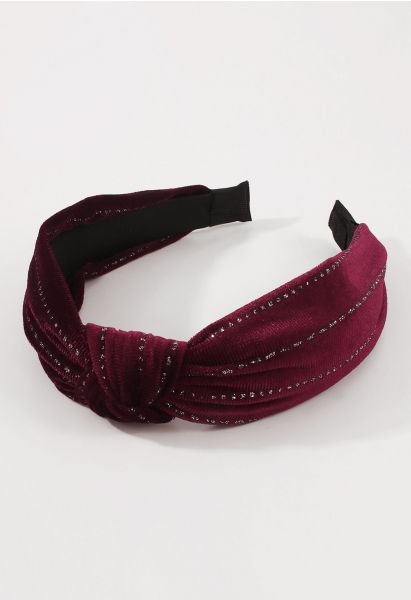 Bandeau en velours noué monochrome en bordeaux