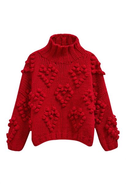 Pull à col roulé Knit Your Love en rouge