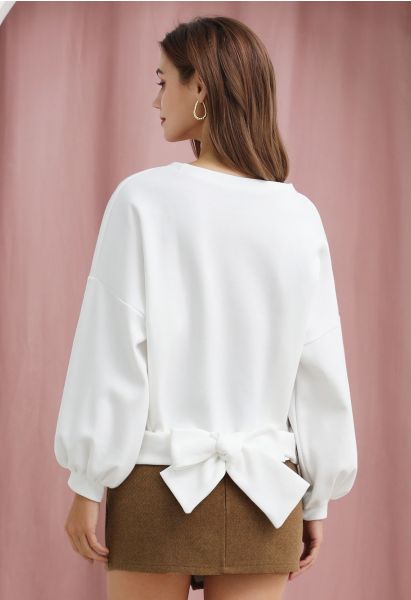 Sweat-shirt en coton avec nœud au dos, blanc