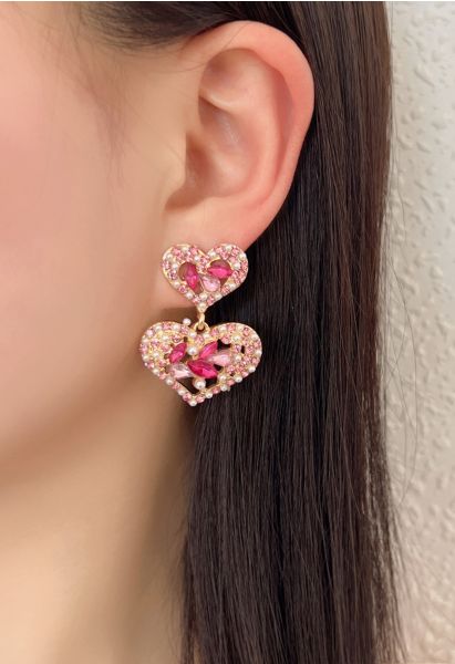 Boucles d'oreilles en cristal de perles de coeur creux