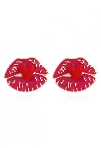 Boucles d'oreilles coeur à lèvres flamboyantes en rouge