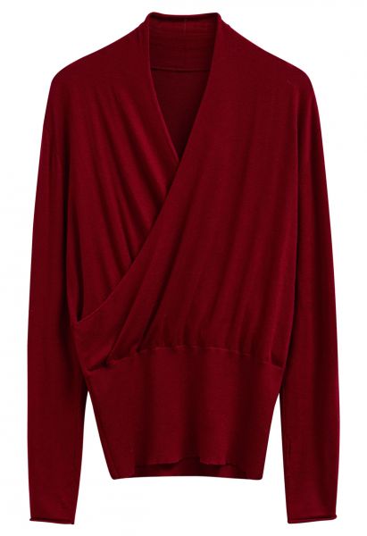 Haut cache-cœur en tricot Effortless Elegance en rouge