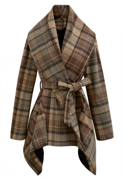 Manteau portefeuille à motif écossais en marron