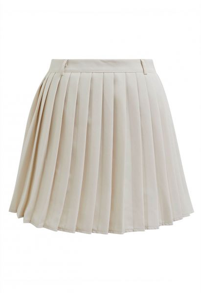 Classic Pleated Mini Skirt with Belt in Ivory