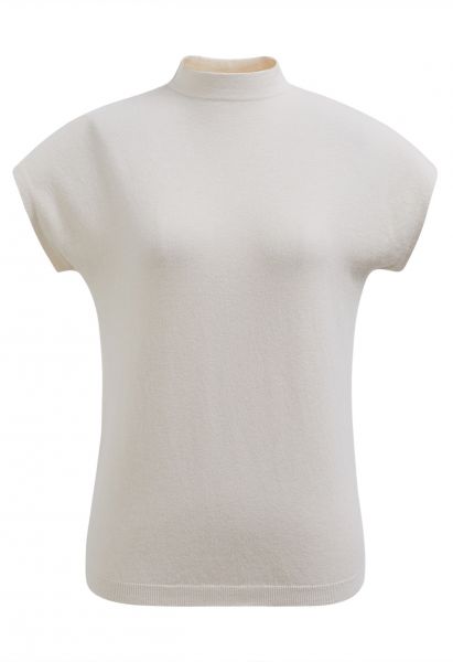 Solid Color Cap Sleeves Knit Top in Ivory