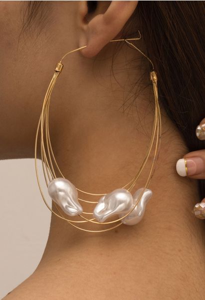 Boucles d'oreilles à crochet multicouches avec perles irrégulières