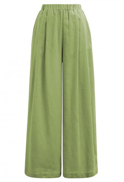 Pantalon large en lin mélangé avec poches latérales, vert