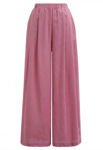 Pantalon large en lin mélangé avec poches latérales, rose