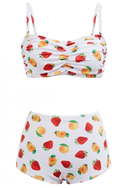 Ensemble bikini imprimé fruits en blanc