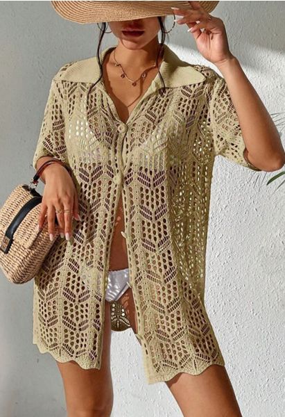 Boho Beach - Cache-maillot boutonné au crochet en camel