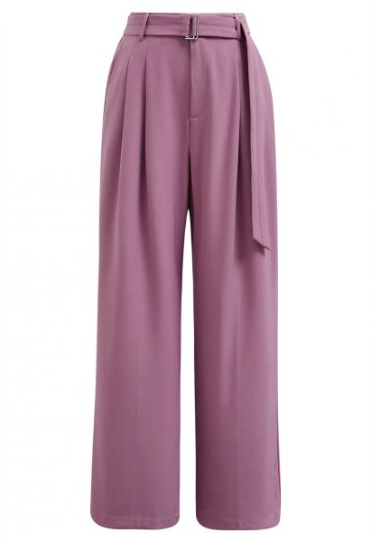 Pantalon plissé avec poche latérale et ceinture en violet