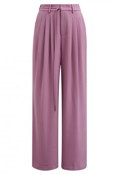 Pantalon droit plissé à ceinture réglable en violet