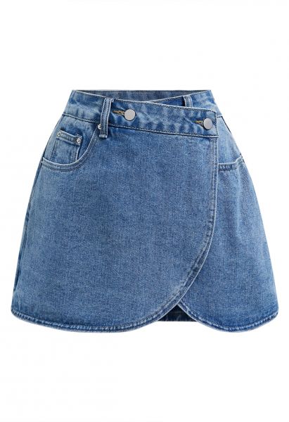 Jupe-short moderne en jean avec poche à rabat en bleu