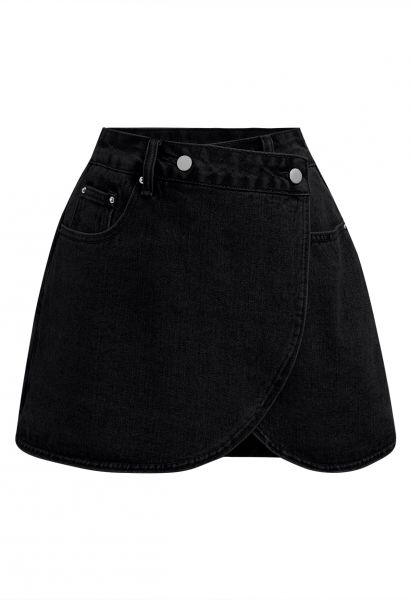 Jupes-shorts en jean modernes avec poche à rabat en noir