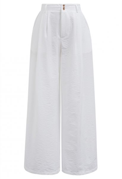Pantalon large à détails nervurés en blanc