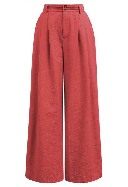 Pantalon large à détails nervurés en rouge